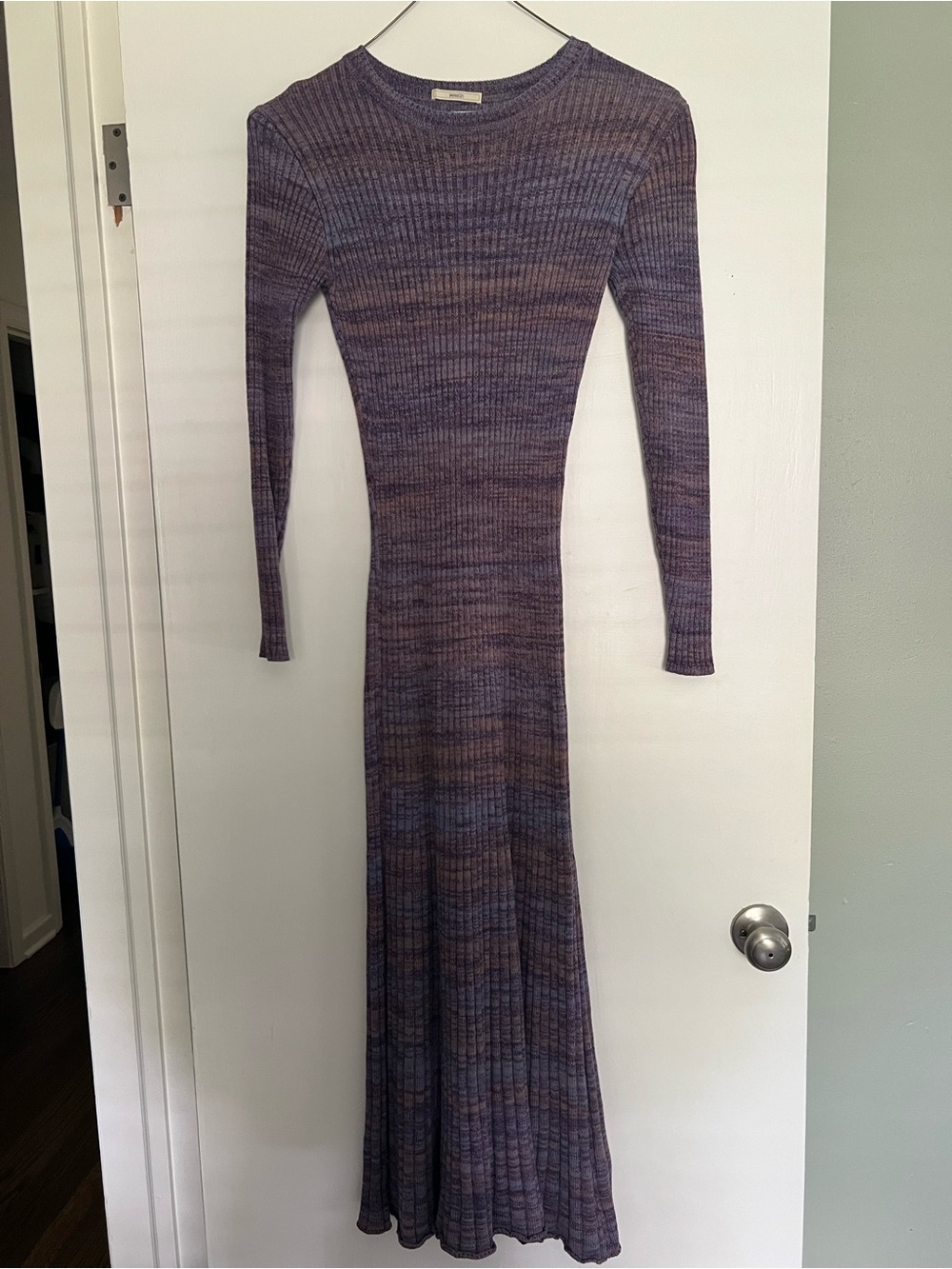 Ribbed Long Sleeve Maxi Dress in Heathered Purple